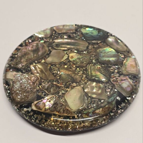 Vintage Abalone Shell Trivet Hot Plate Betty's Shells California Lucite MCM - Picture 6 of 8